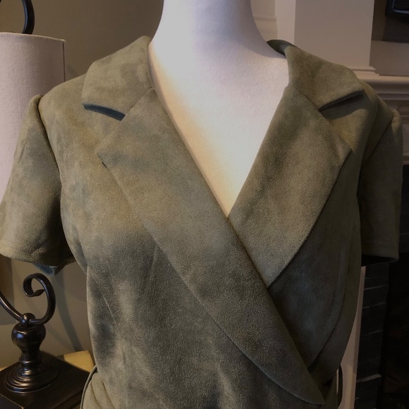 Elizabeth & Nicole Olive Belted Mini Dress with Pleats Size S - Picture 2 of 8